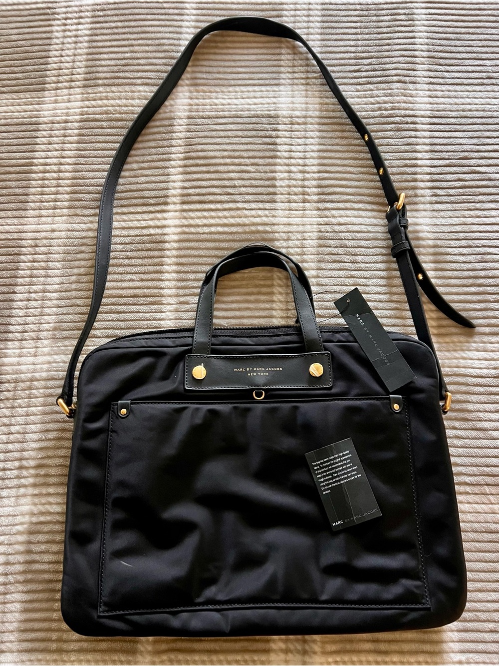 Marc by Marc Jacobs Black Nylon Laptop Tote with Gold Hardware